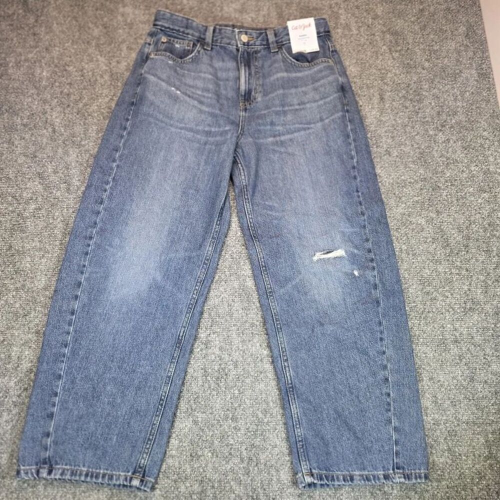 Girls’ Barrel Jeans Medium Wash Distressed Adjustable Waist Size 14